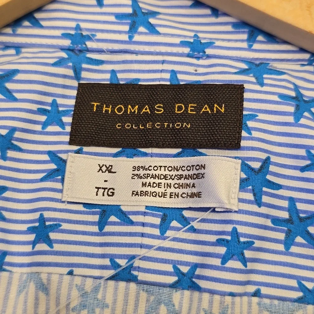 Thomas Dean Mens Button Front short sleeve, blue stars & stripe Shirt XXL - Picture 5 of 5